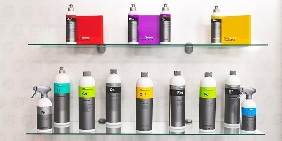 Rack with all of the koch chemie detailing products used